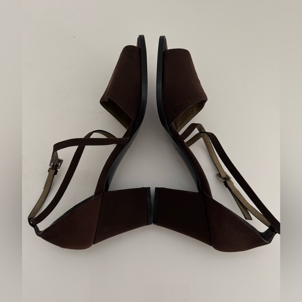 Yves Saint Laurent Vintage Open Toe Block Heel Strappy Sandals Brown Sz.7 Italy - Picture 6 of 11